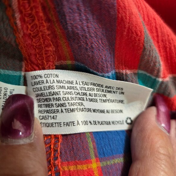 Merona Woman's Casual Orange Plaid Long Sleeve Blouse Button up Size S/P - Picture 8 of 9